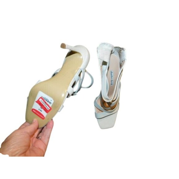 Charles David Size 8 Bone Leather Strappy Gladiator Style Heels NEW - Picture 3 of 3